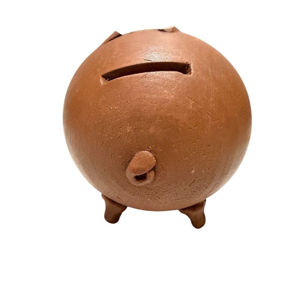 Handcrafted Mexican Terracotta Piggy Bank Decor Missing Top Handle - Picture 3 of 8